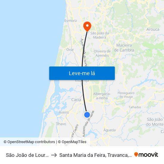 São João de Loure e Frossos to Santa Maria da Feira, Travanca, Sanfins e Espargo map