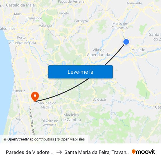 Paredes de Viadores e Manhuncelos to Santa Maria da Feira, Travanca, Sanfins e Espargo map