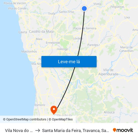 Vila Nova do Campo to Santa Maria da Feira, Travanca, Sanfins e Espargo map