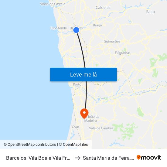 Barcelos, Vila Boa e Vila Frescainha (São Martinho e São Pedro) to Santa Maria da Feira, Travanca, Sanfins e Espargo map