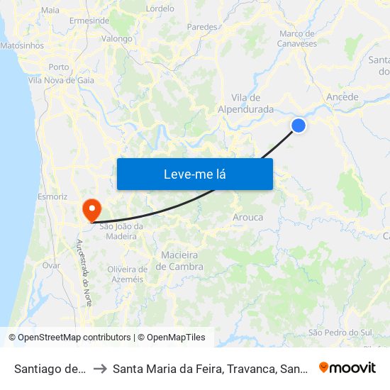 Santiago de Piães to Santa Maria da Feira, Travanca, Sanfins e Espargo map