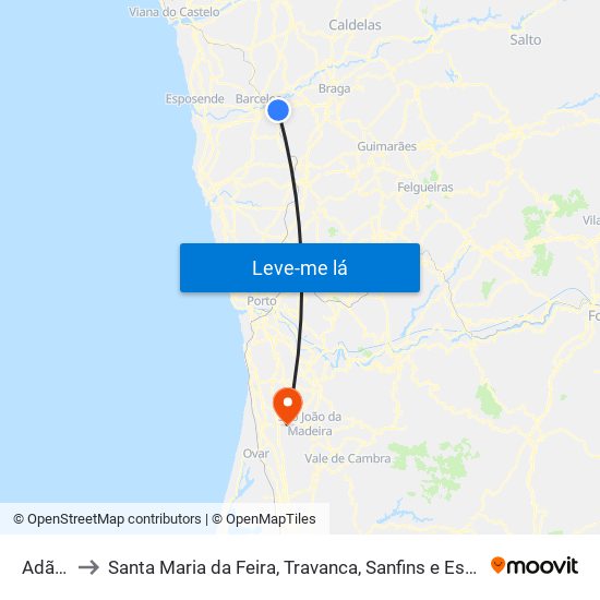 Adães to Santa Maria da Feira, Travanca, Sanfins e Espargo map