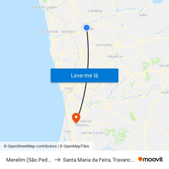 Merelim (São Pedro) e Frossos to Santa Maria da Feira, Travanca, Sanfins e Espargo map