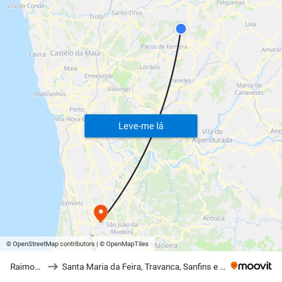 Raimonda to Santa Maria da Feira, Travanca, Sanfins e Espargo map