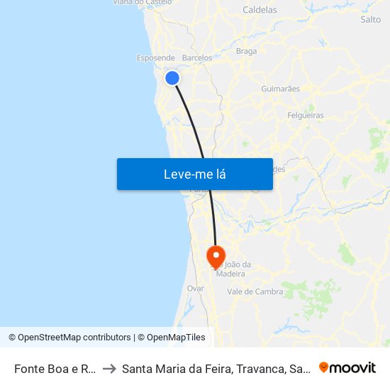 Fonte Boa e Rio Tinto to Santa Maria da Feira, Travanca, Sanfins e Espargo map