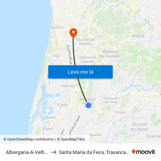 Albergaria-A-Velha e Valmaior to Santa Maria da Feira, Travanca, Sanfins e Espargo map