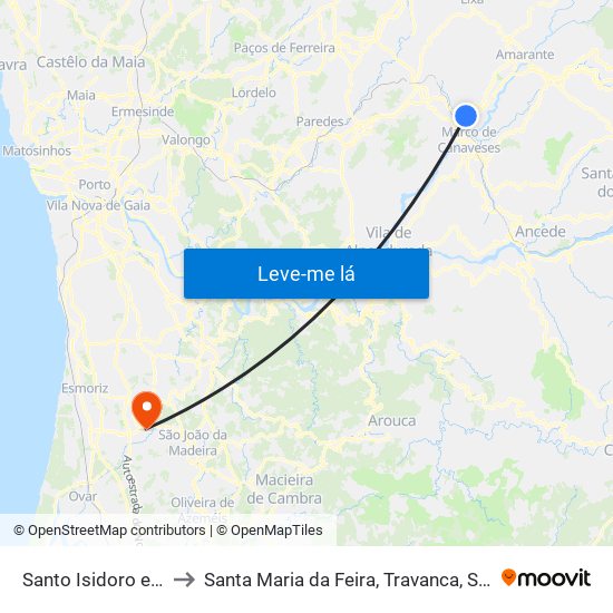 Santo Isidoro e Livração to Santa Maria da Feira, Travanca, Sanfins e Espargo map