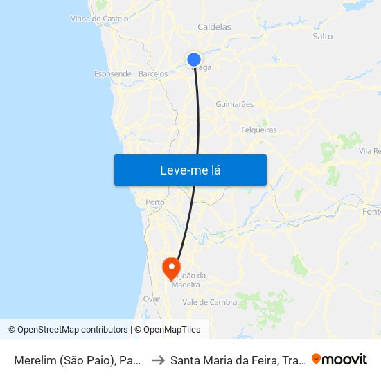 Merelim (São Paio), Panoias e Parada de Tibães to Santa Maria da Feira, Travanca, Sanfins e Espargo map