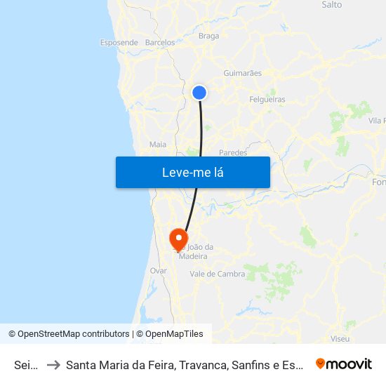 Seide to Santa Maria da Feira, Travanca, Sanfins e Espargo map