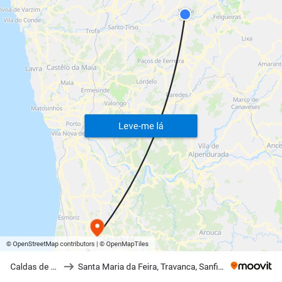 Caldas de Vizela to Santa Maria da Feira, Travanca, Sanfins e Espargo map
