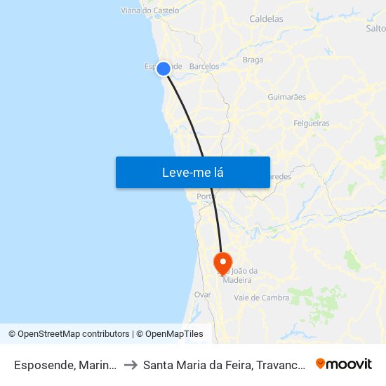 Esposende, Marinhas e Gandra to Santa Maria da Feira, Travanca, Sanfins e Espargo map