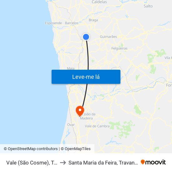 Vale (São Cosme), Telhado e Portela to Santa Maria da Feira, Travanca, Sanfins e Espargo map