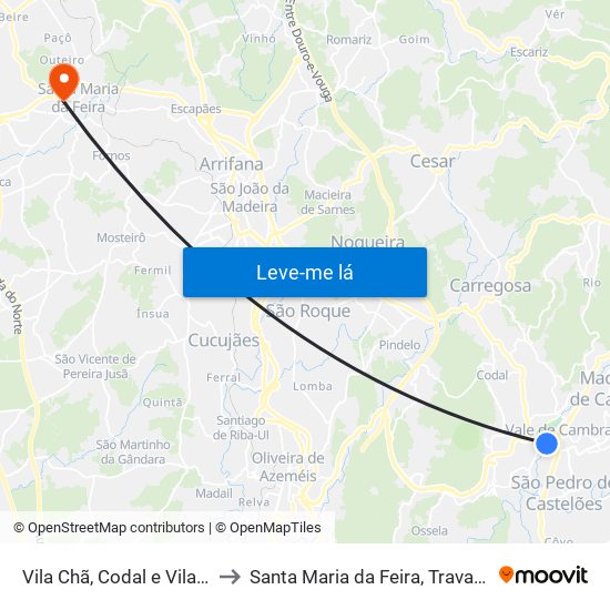 Vila Chã, Codal e Vila Cova de Perrinho to Santa Maria da Feira, Travanca, Sanfins e Espargo map