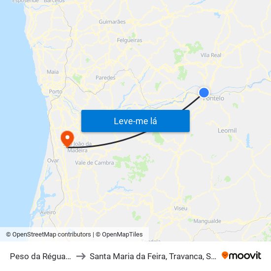 Peso da Régua e Godim to Santa Maria da Feira, Travanca, Sanfins e Espargo map