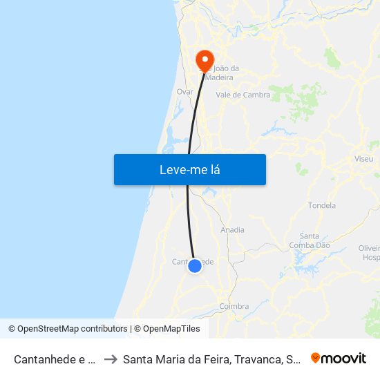 Cantanhede e Pocariça to Santa Maria da Feira, Travanca, Sanfins e Espargo map