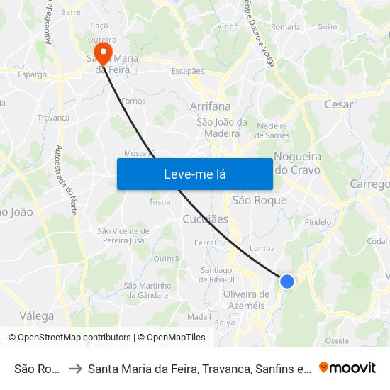 São Roque to Santa Maria da Feira, Travanca, Sanfins e Espargo map