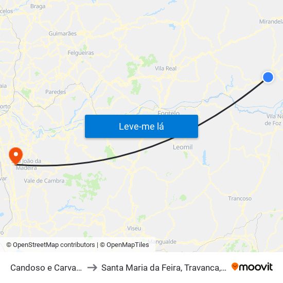 Candoso e Carvalho de Egas to Santa Maria da Feira, Travanca, Sanfins e Espargo map
