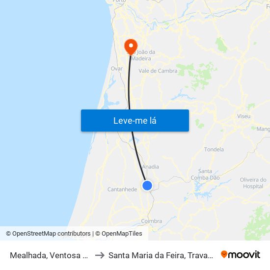 Mealhada, Ventosa do Bairro e Antes to Santa Maria da Feira, Travanca, Sanfins e Espargo map