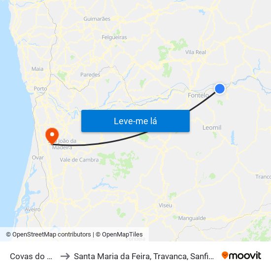 Covas do Douro to Santa Maria da Feira, Travanca, Sanfins e Espargo map