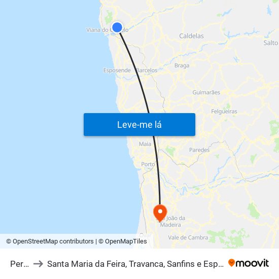 Perre to Santa Maria da Feira, Travanca, Sanfins e Espargo map