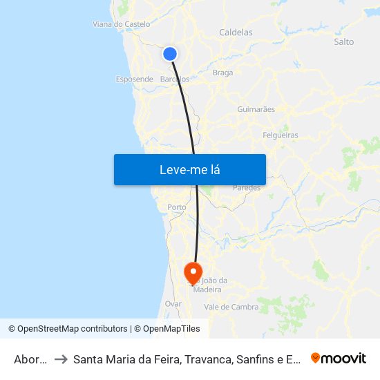 Aborim to Santa Maria da Feira, Travanca, Sanfins e Espargo map