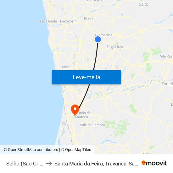 Selho (São Cristóvão) to Santa Maria da Feira, Travanca, Sanfins e Espargo map