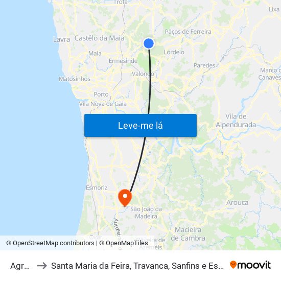 Agrela to Santa Maria da Feira, Travanca, Sanfins e Espargo map