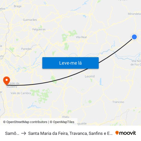 Samões to Santa Maria da Feira, Travanca, Sanfins e Espargo map