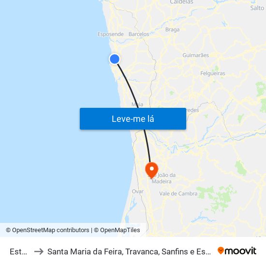 Estela to Santa Maria da Feira, Travanca, Sanfins e Espargo map