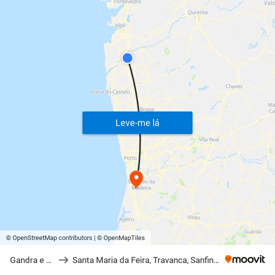 Gandra e Taião to Santa Maria da Feira, Travanca, Sanfins e Espargo map