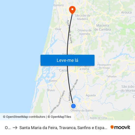 Oiã to Santa Maria da Feira, Travanca, Sanfins e Espargo map