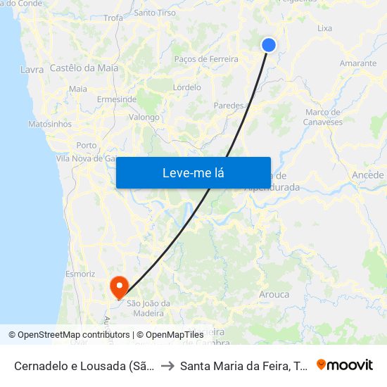 Cernadelo e Lousada (São Miguel e Santa Margarida) to Santa Maria da Feira, Travanca, Sanfins e Espargo map