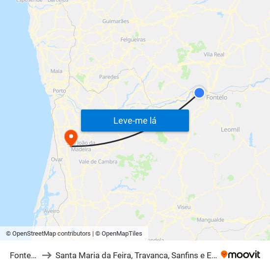 Fontelas to Santa Maria da Feira, Travanca, Sanfins e Espargo map