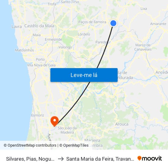 Silvares, Pias, Nogueira e Alvarenga to Santa Maria da Feira, Travanca, Sanfins e Espargo map