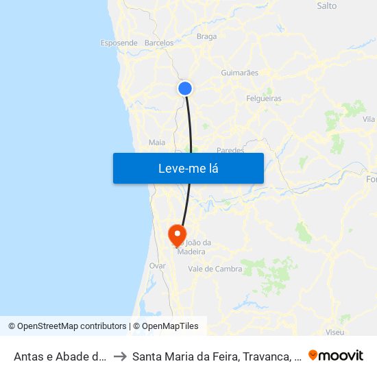 Antas e Abade de Vermoim to Santa Maria da Feira, Travanca, Sanfins e Espargo map