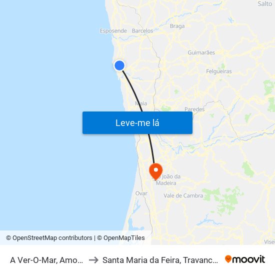 A Ver-O-Mar, Amorim e Terroso to Santa Maria da Feira, Travanca, Sanfins e Espargo map