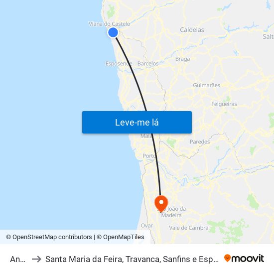 Anha to Santa Maria da Feira, Travanca, Sanfins e Espargo map