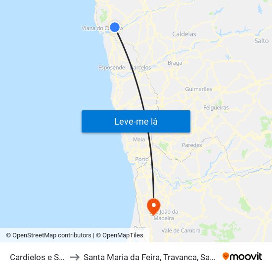 Cardielos e Serreleis to Santa Maria da Feira, Travanca, Sanfins e Espargo map