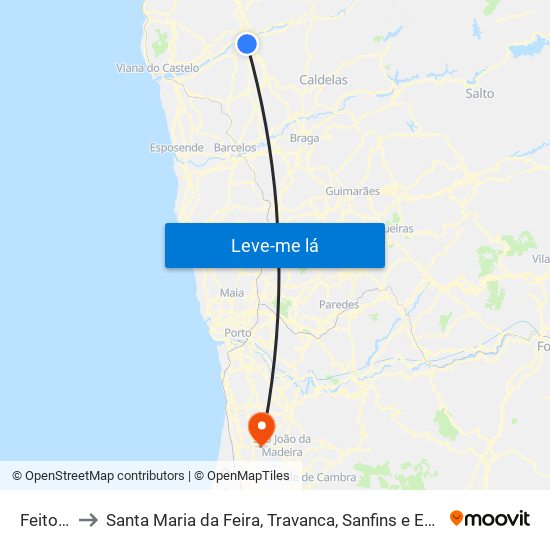 Feitosa to Santa Maria da Feira, Travanca, Sanfins e Espargo map