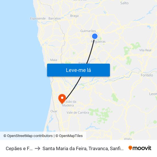 Cepães e Fareja to Santa Maria da Feira, Travanca, Sanfins e Espargo map