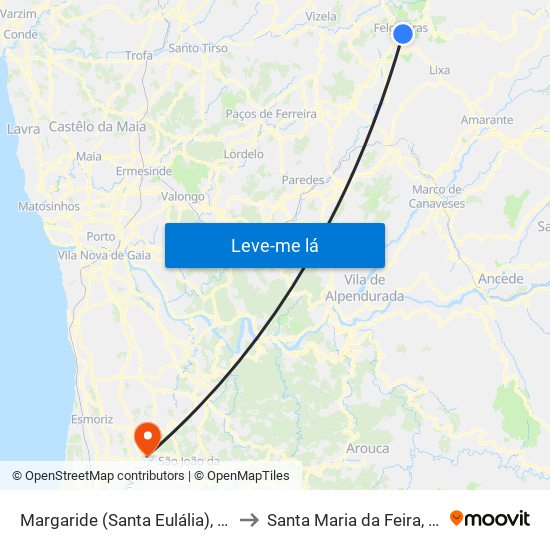 Margaride (Santa Eulália), Várzea, Lagares, Varziela e Moure to Santa Maria da Feira, Travanca, Sanfins e Espargo map