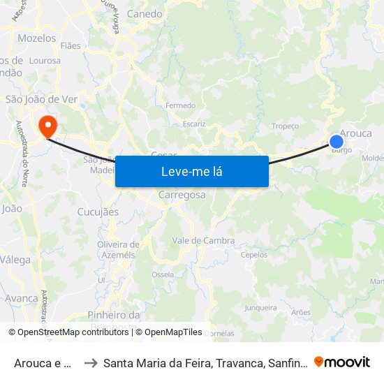 Arouca e Burgo to Santa Maria da Feira, Travanca, Sanfins e Espargo map