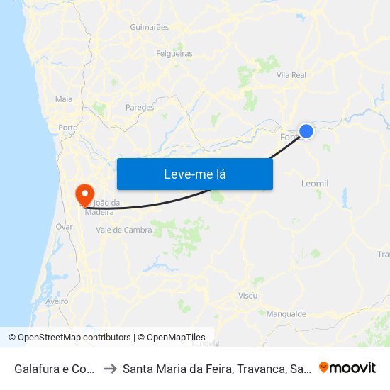 Galafura e Covelinhas to Santa Maria da Feira, Travanca, Sanfins e Espargo map