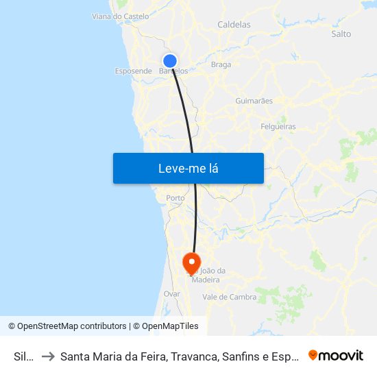 Silva to Santa Maria da Feira, Travanca, Sanfins e Espargo map