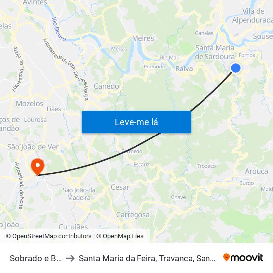Sobrado e Bairros to Santa Maria da Feira, Travanca, Sanfins e Espargo map