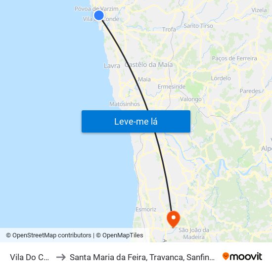 Vila Do Conde to Santa Maria da Feira, Travanca, Sanfins e Espargo map