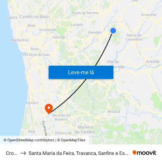 Croca to Santa Maria da Feira, Travanca, Sanfins e Espargo map