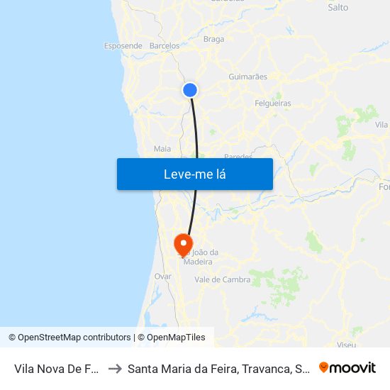 Vila Nova De Famalicão to Santa Maria da Feira, Travanca, Sanfins e Espargo map