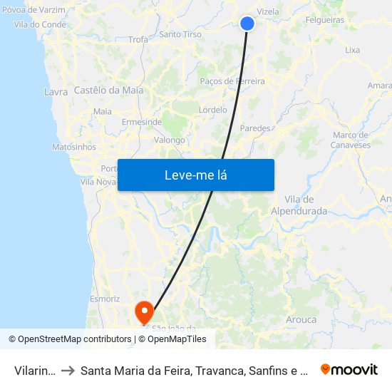 Vilarinho to Santa Maria da Feira, Travanca, Sanfins e Espargo map