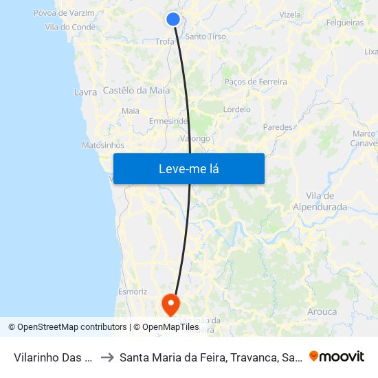 Vilarinho Das Cambas to Santa Maria da Feira, Travanca, Sanfins e Espargo map